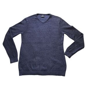 Nordstrom cotton and cashmere blend navy v-neck sweater -L
